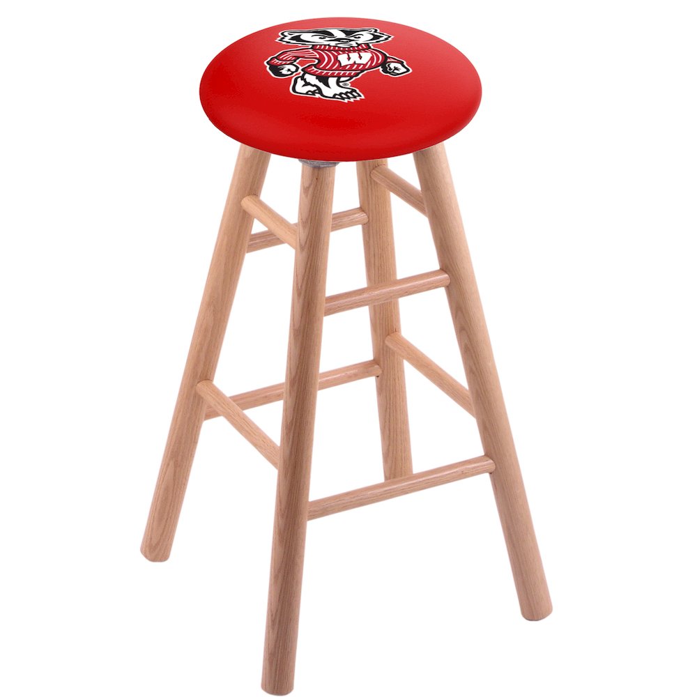 Oak Bar Stool in Natural Finish with Wisconsin "Badger" Seat. Picture 1