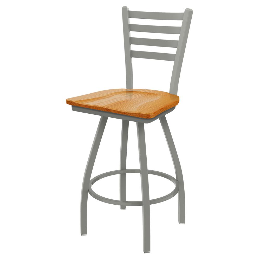 XL 410 Jackie 30" Swivel Bar Stool with Anodized Nickel Finish and Medium Oak Seat. Picture 1