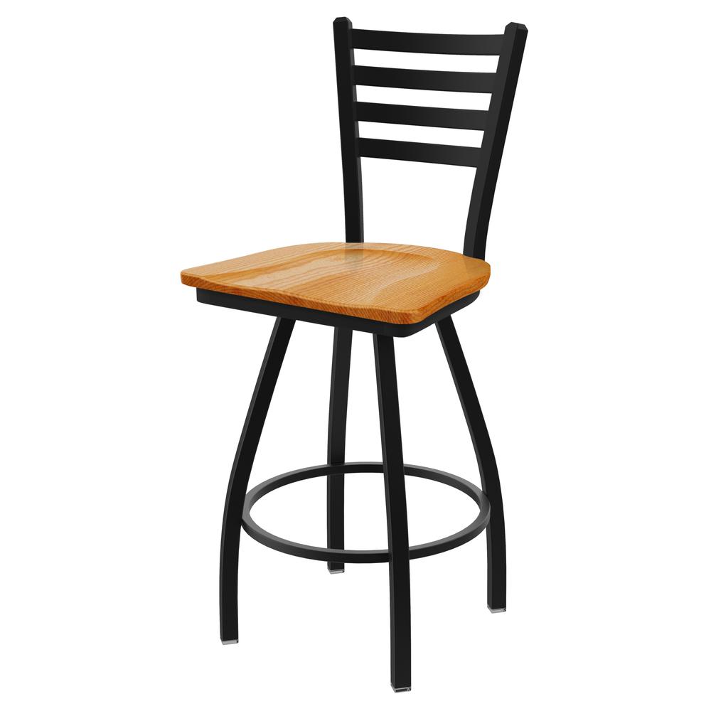 XL 410 Jackie 30" Swivel Bar Stool with Black Wrinkle Finish and Medium Oak Seat. Picture 1