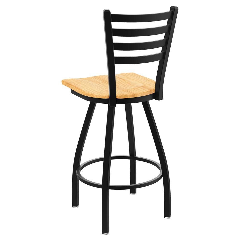 XL 410 Jackie 30" Swivel Bar Stool with Black Wrinkle Finish and Natural Oak Seat. Picture 2