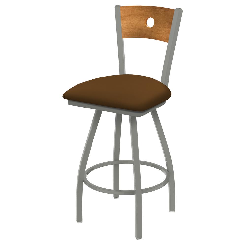 XL 830 Voltaire 30" Swivel Counter Stool with Anodized Nickel Finish, Medium Back, and Canter Thatch Seat. Picture 1