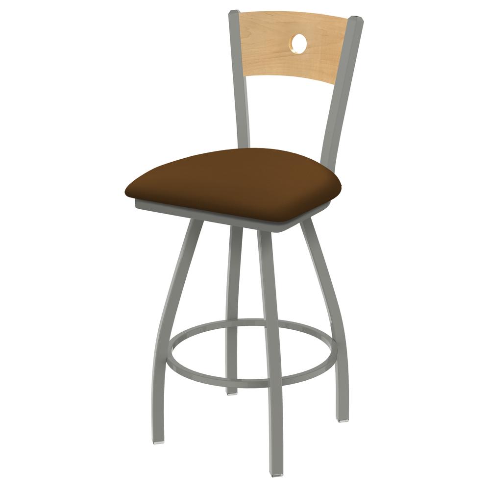 XL 830 Voltaire 30" Swivel Counter Stool with Anodized Nickel Finish, Natural Back, and Canter Thatch Seat. Picture 1