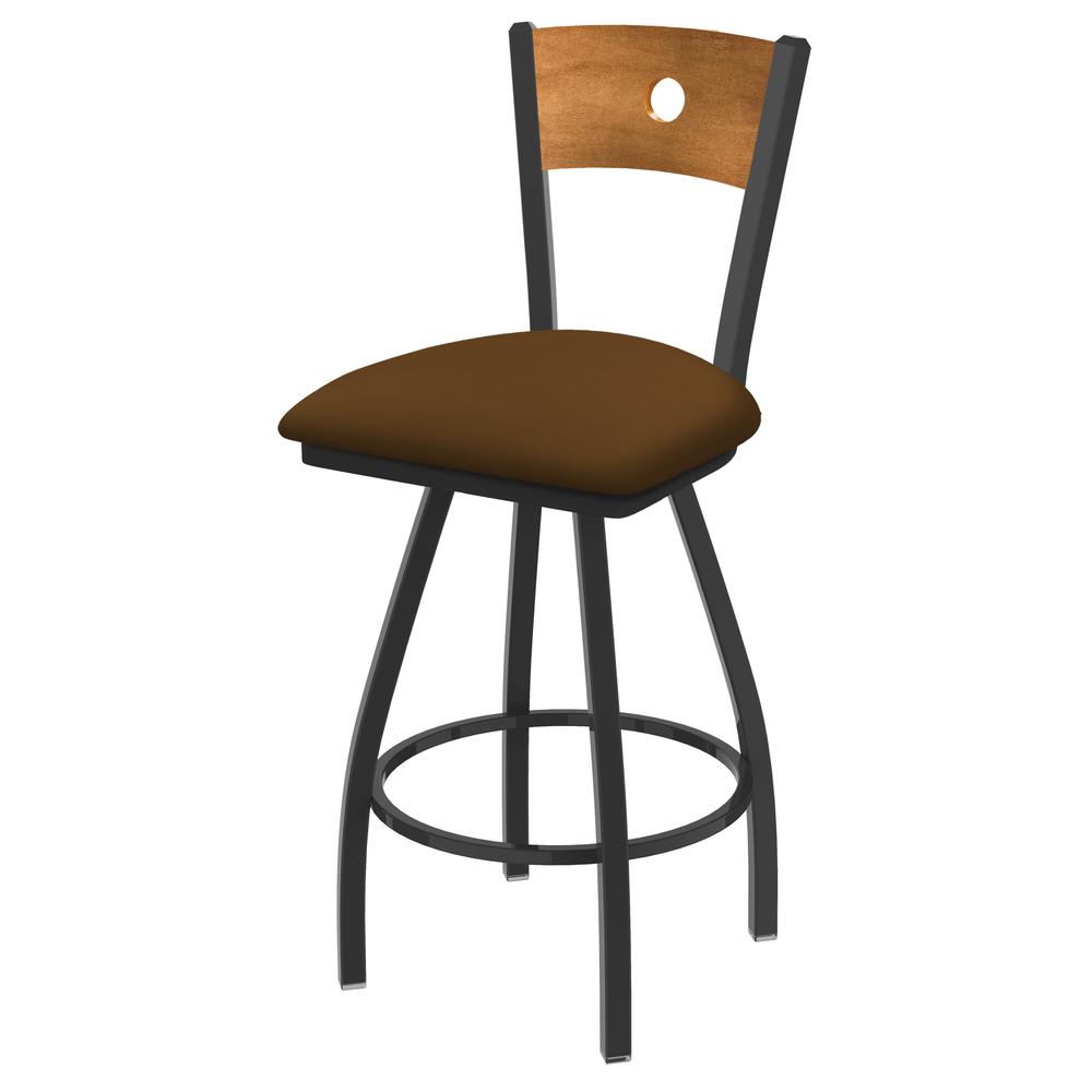 XL 830 Voltaire 30" Swivel Counter Stool with Pewter Finish, Medium Back, and Canter Thatch Seat. Picture 1