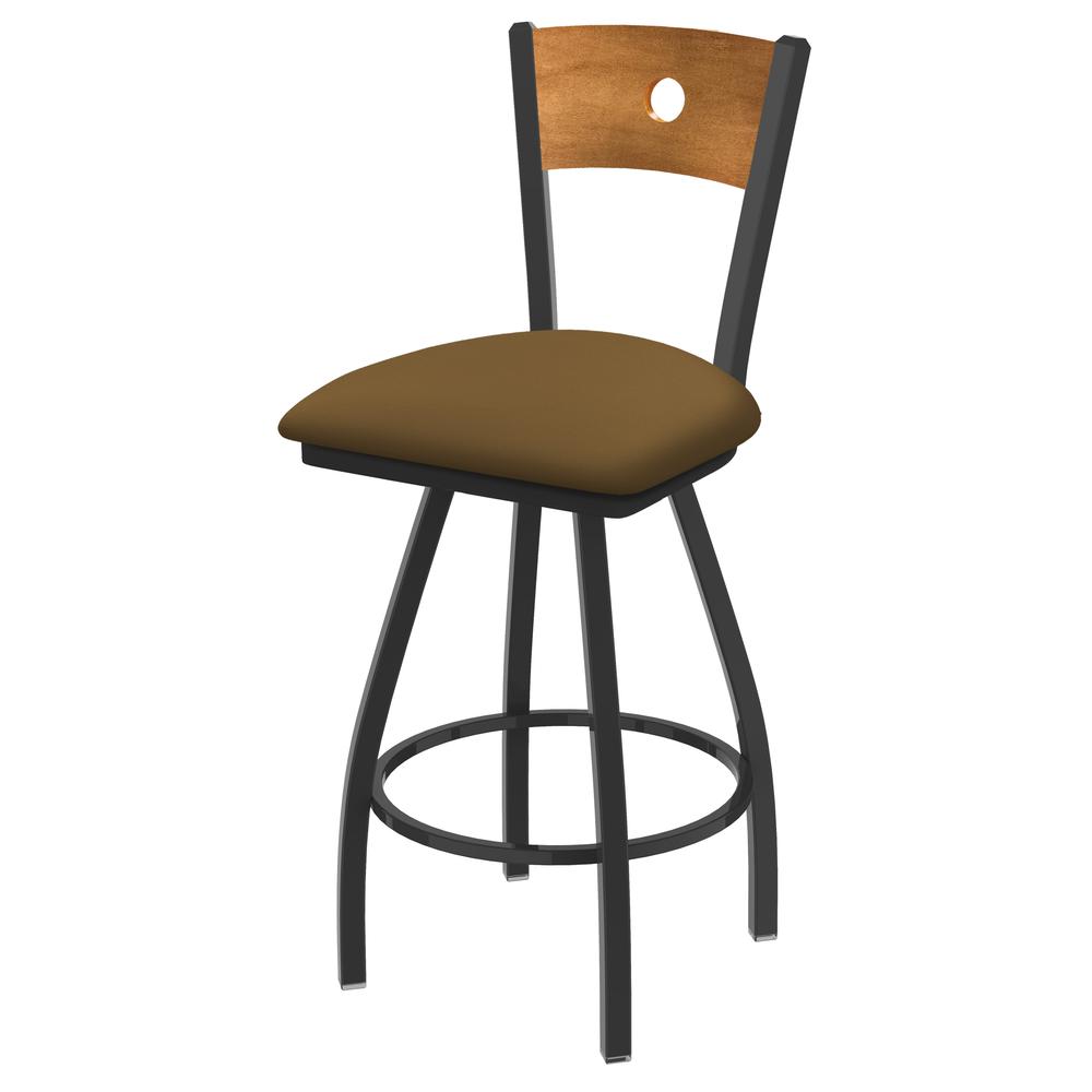 XL 830 Voltaire 30" Swivel Counter Stool with Pewter Finish, Medium Back, and Canter Saddle Seat. Picture 1
