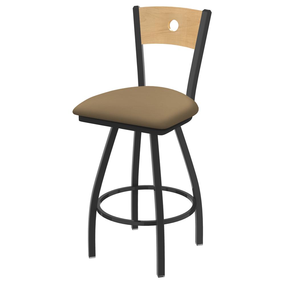 XL 830 Voltaire 30" Swivel Counter Stool with Pewter Finish, Natural Back, and Canter Sand Seat. Picture 1