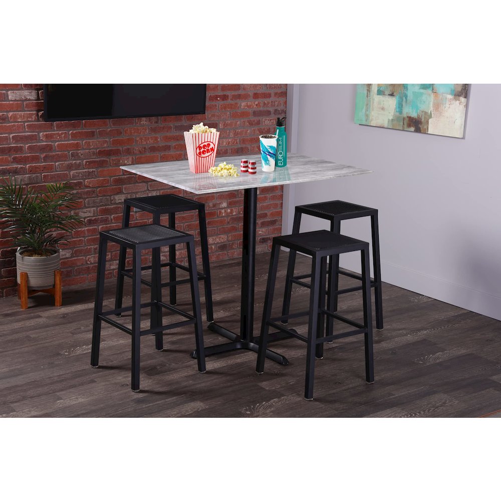 All-Season Table with 32" Diameter White Marble Top with Umbrella Hole. Picture 2