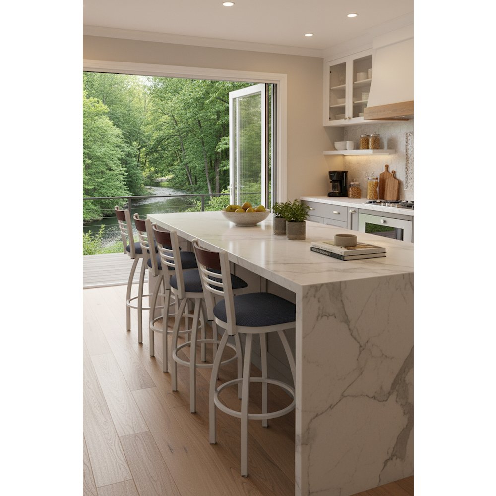 25" Swivel Counter Stool, Anodized Nickel Finish, Medium Back, Graph Tidal Seat. Picture 7