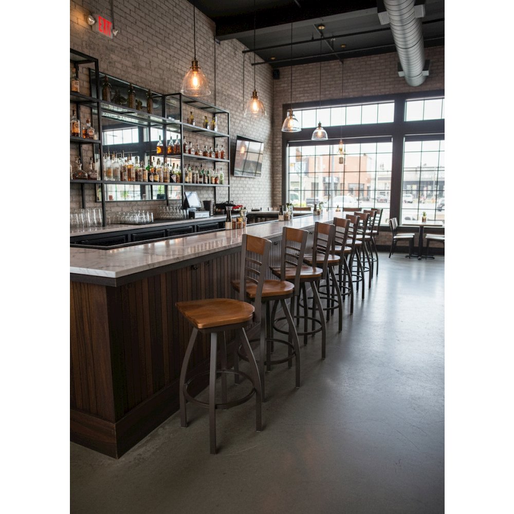 36" Swivel Extra Tall Bar Stool, Bronze Finish, Medium Back, Canter Earth Seat. Picture 9