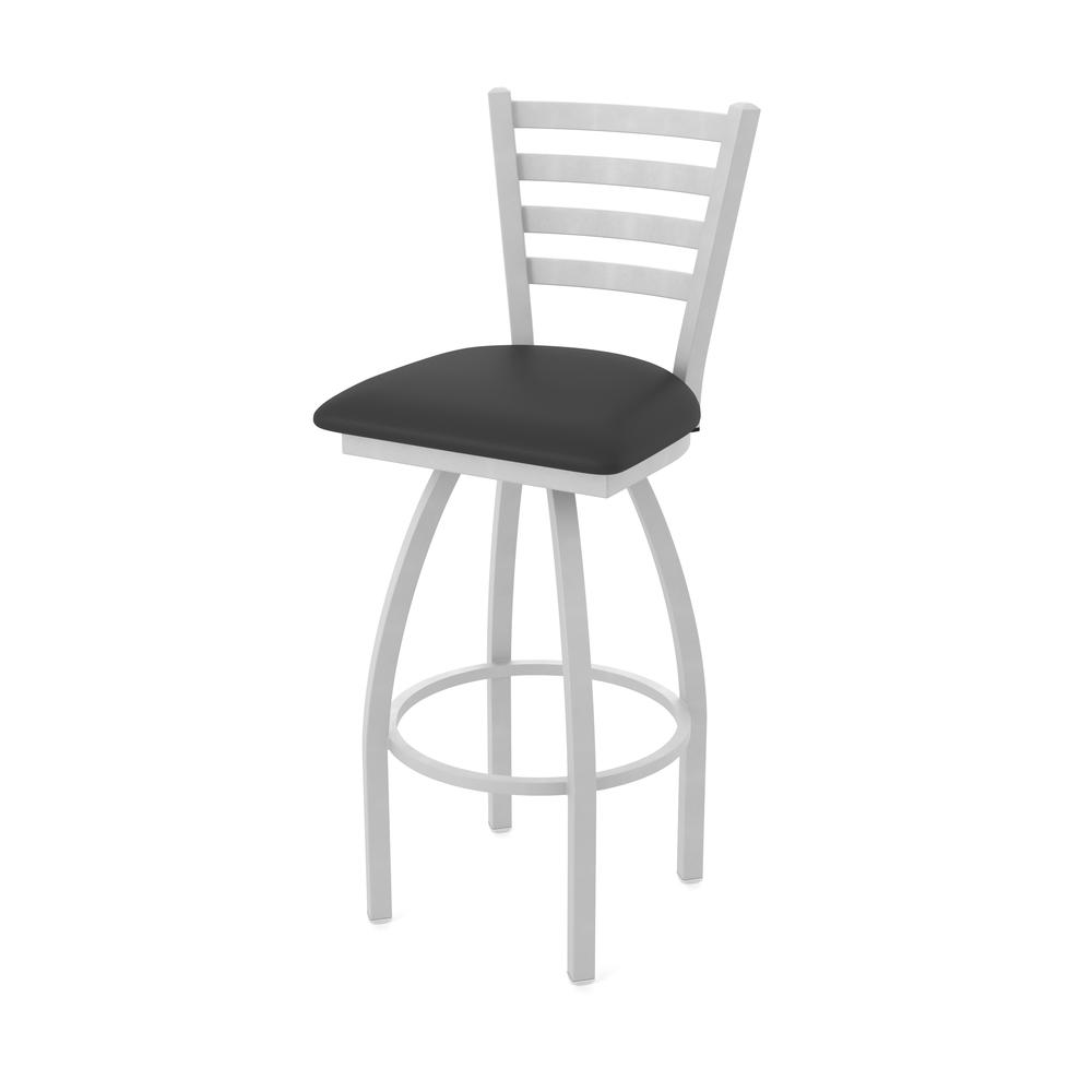 410 Jackie 36" Swivel Bar Stool with Anodized Nickel Finish and Black Vinyl Seat. Picture 1