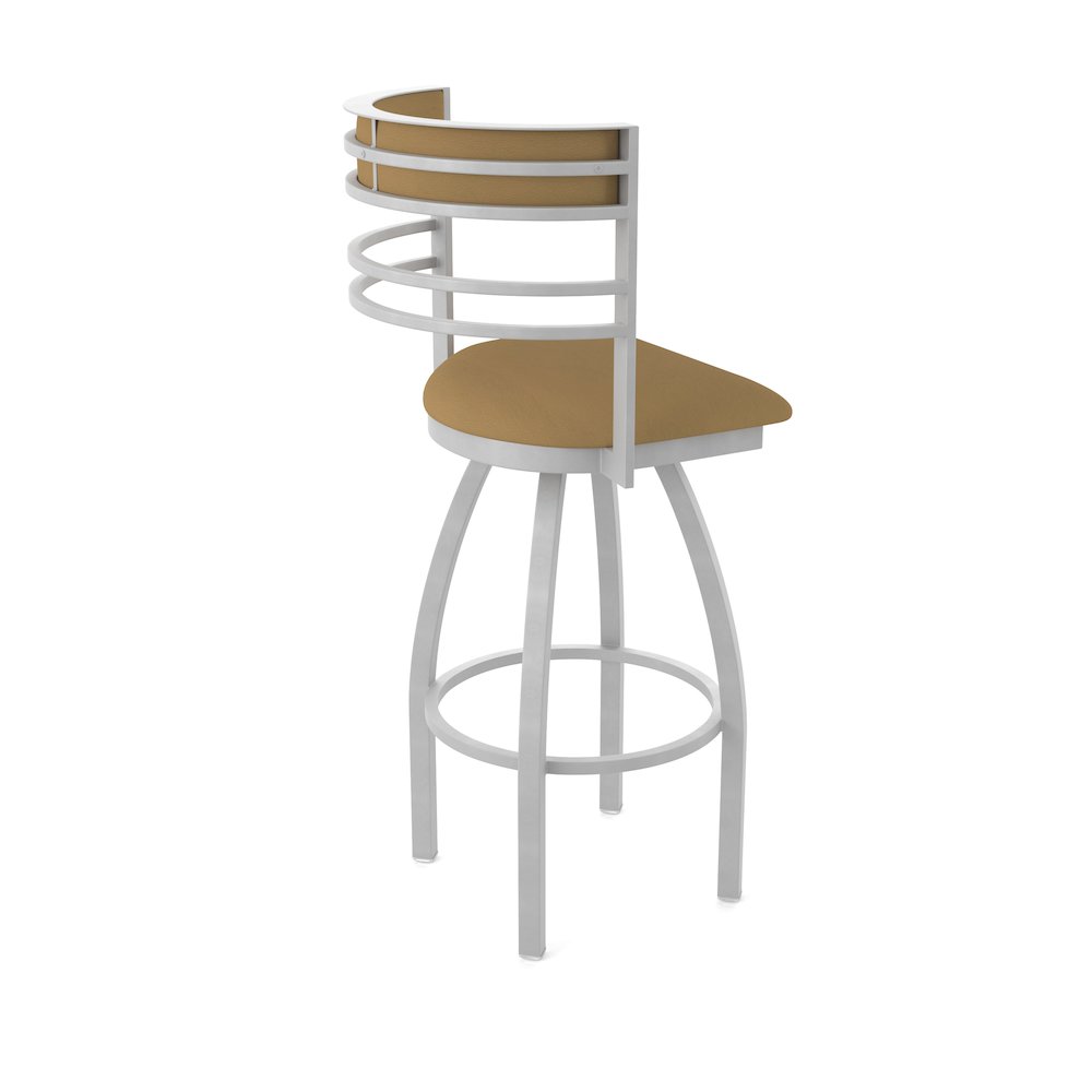 Swivel Bar Stool with Anodized Nickel Finish and Canter Saddle Seat and Back. Picture 2