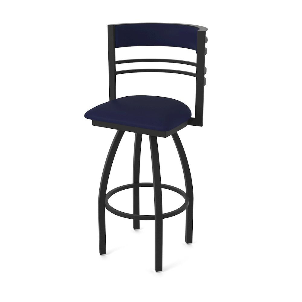 Swivel Bar Stool with Black Wrinkle Finish and Canter Twilight Seat and Back. Picture 1