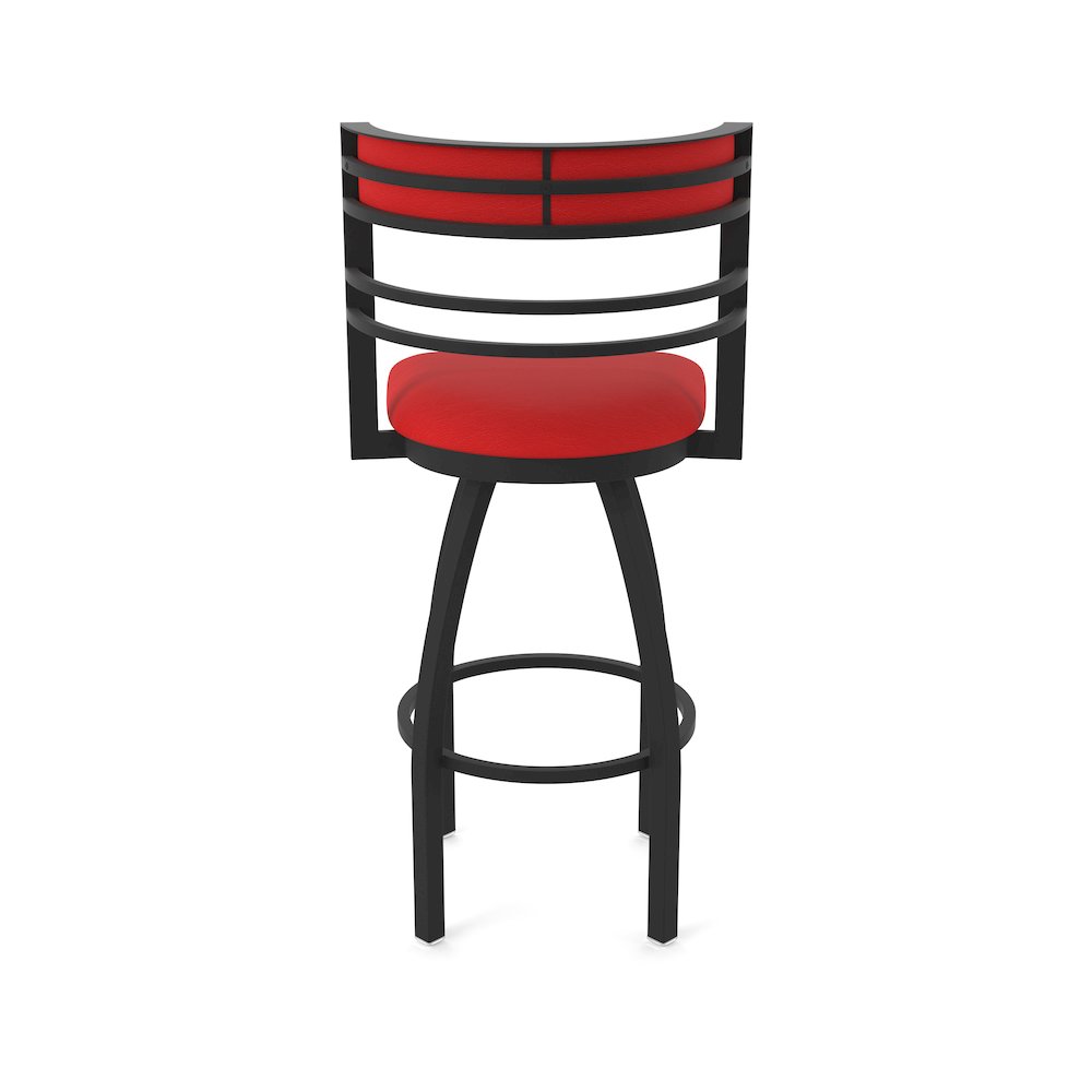 Swivel Bar Stool with Black Wrinkle Finish and Canter Red Seat and Back. Picture 6