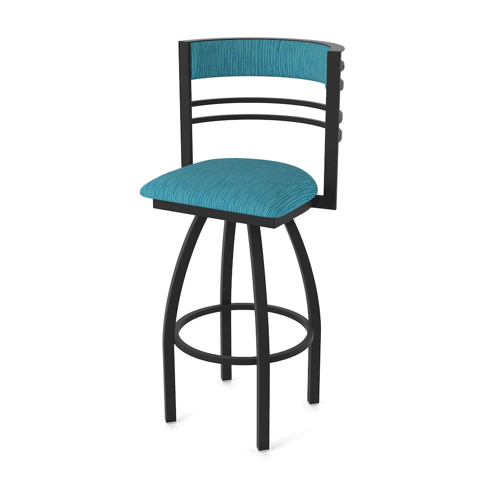 Swivel Bar Stool with Black Wrinkle Finish and Graph Tidal Seat and Back. Picture 1
