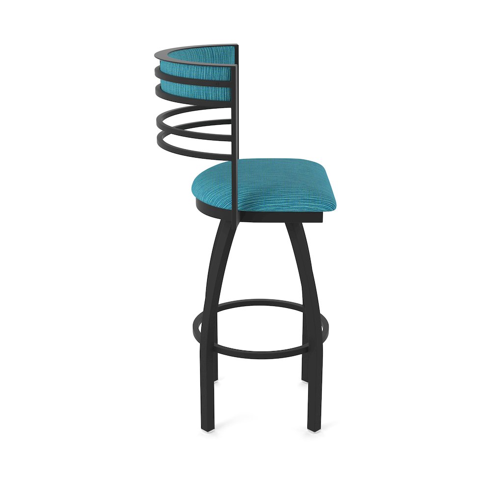 Swivel Bar Stool with Black Wrinkle Finish and Graph Tidal Seat and Back. Picture 4