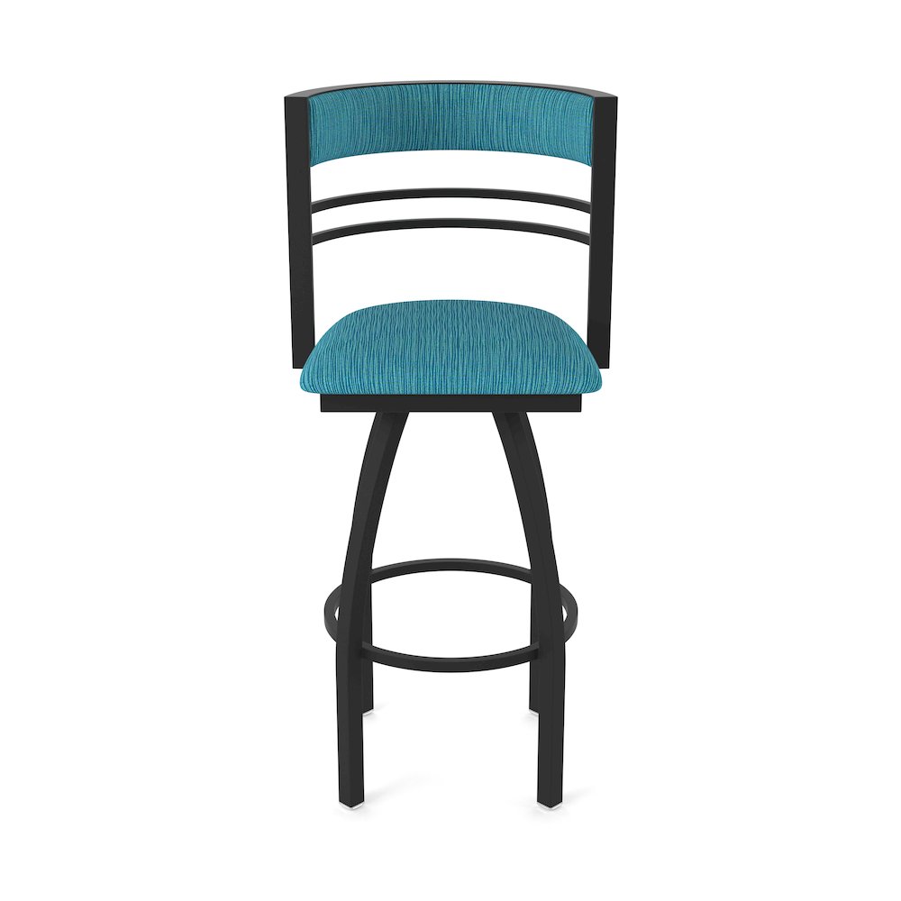 Swivel Bar Stool with Black Wrinkle Finish and Graph Tidal Seat and Back. Picture 5