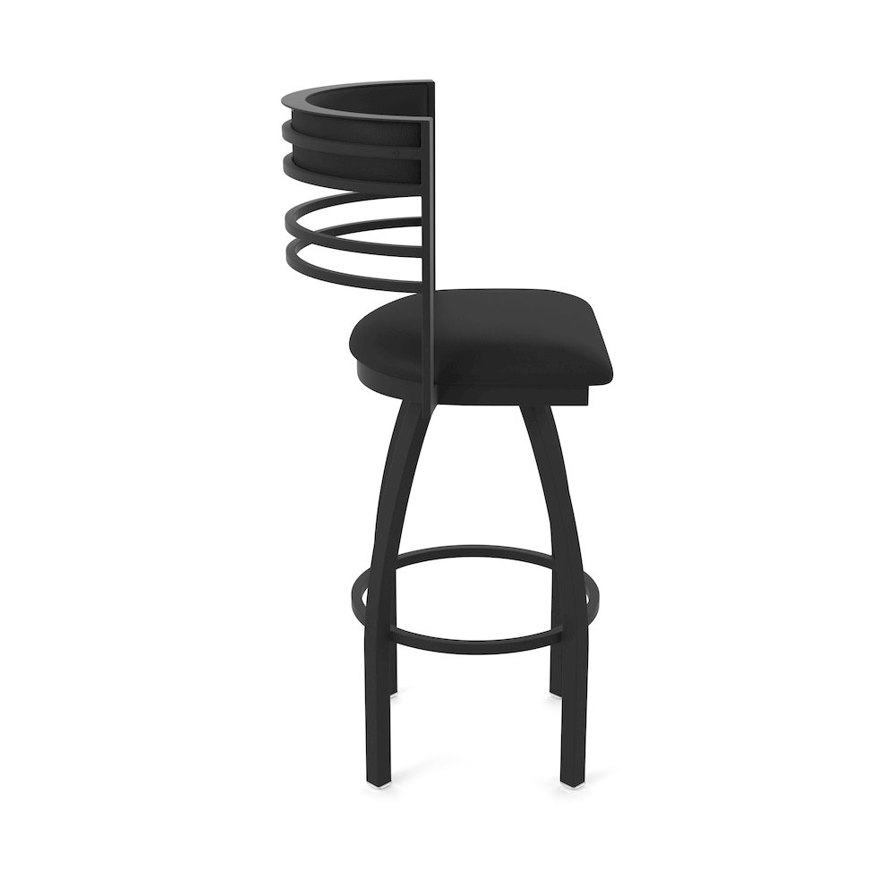 Swivel Bar Stool with Black Wrinkle Finish and Black Vinyl Seat and Back. Picture 4