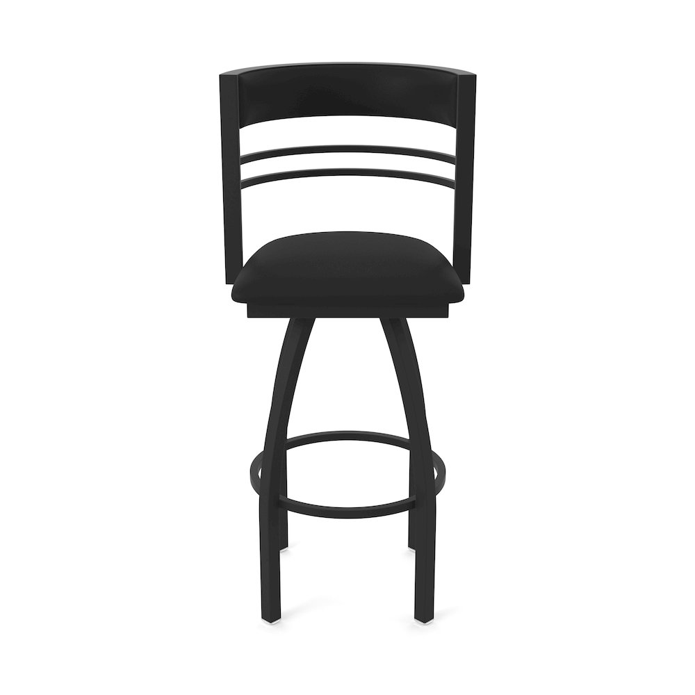 Swivel Bar Stool with Black Wrinkle Finish and Black Vinyl Seat and Back. Picture 5