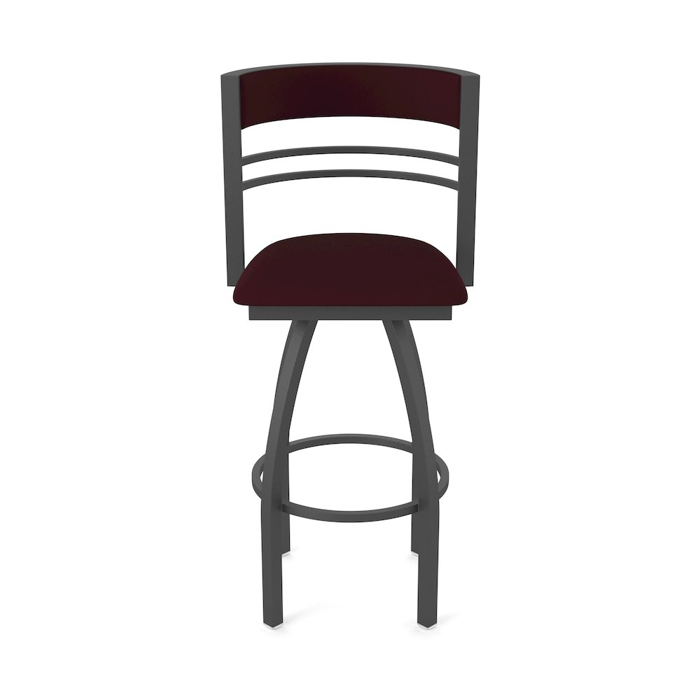 Swivel Bar Stool with Pewter Finish and Canter Bordeaux Seat and Back. Picture 5