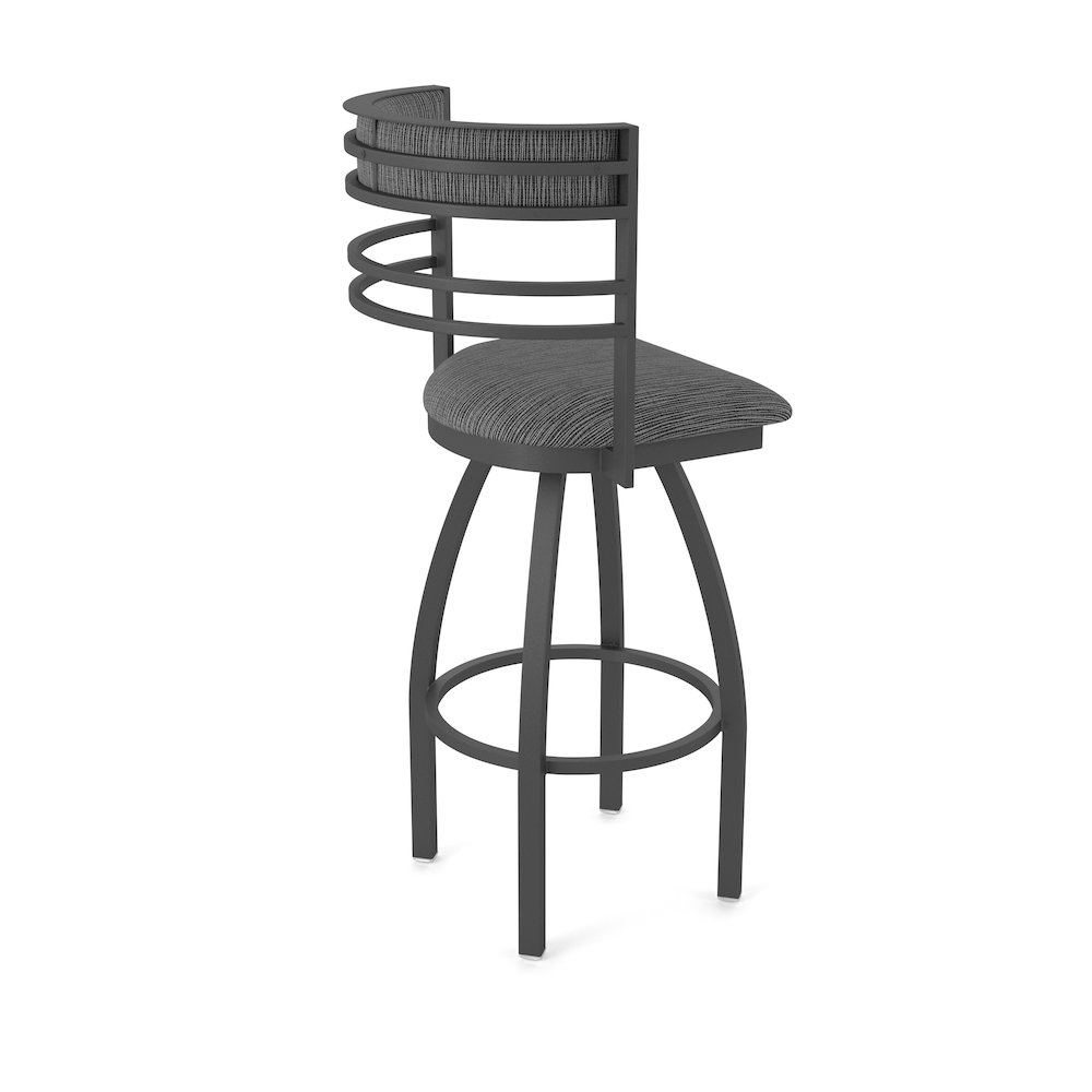 Swivel Bar Stool with Pewter Finish and Graph Coal Seat and Back. Picture 2