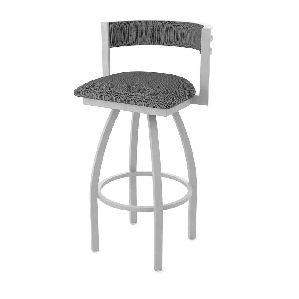 Swivel Bar Stool with Anodized Nickel Finish and Graph Coal Seat and Back. Picture 1