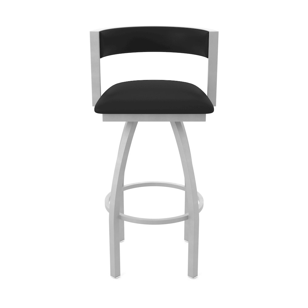 Swivel Bar Stool with Anodized Nickel Finish and Black Vinyl Seat and Back. Picture 5