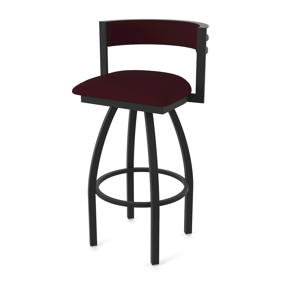 Swivel Bar Stool with Black Wrinkle Finish and Canter Bordeaux Seat and Back. Picture 1