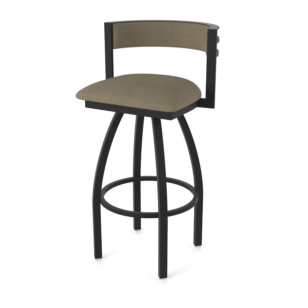 Swivel Bar Stool with Black Wrinkle Finish and Graph Cork Seat and Back. Picture 1