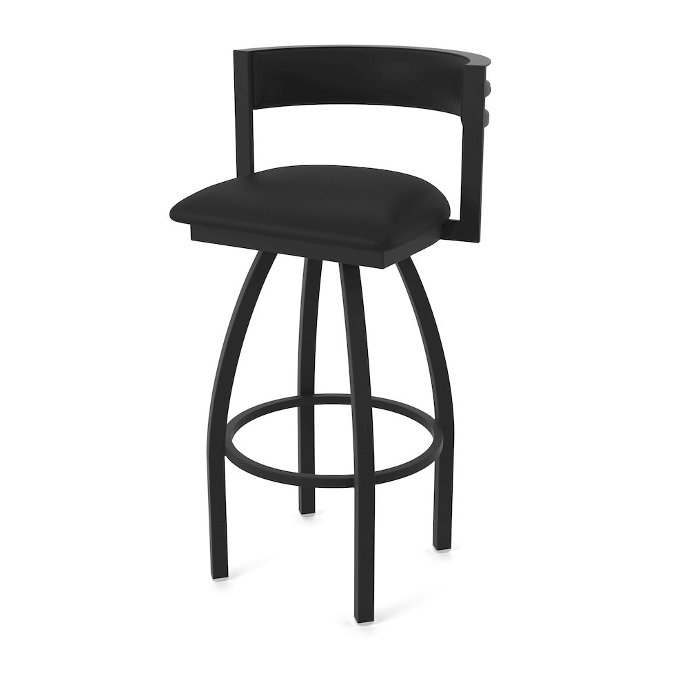 Swivel Bar Stool with Black Wrinkle Finish and Black Vinyl Seat and Back. Picture 1