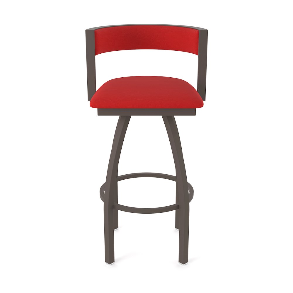 Swivel Bar Stool with Bronze Finish and Canter Red Seat and Back. Picture 5