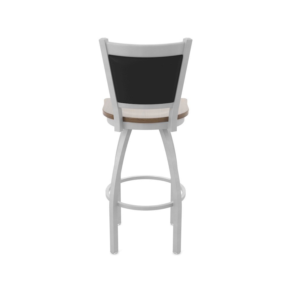 Swivel Bar Stool with Anodized Nickel Finish and Dark Maple Seat and Black Vinyl. Picture 6