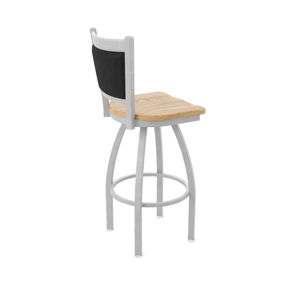 Swivel Bar Stool with Anodized Nickel Finish and Natural Oak Seat. Picture 2