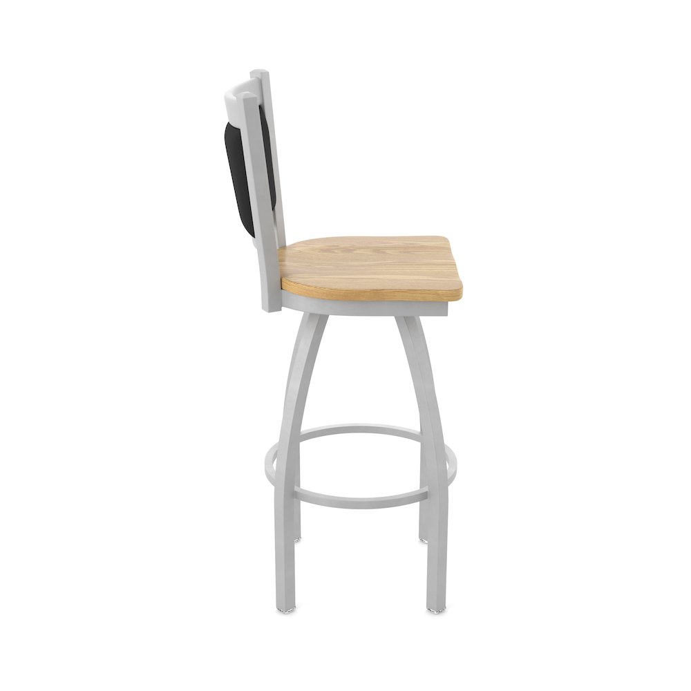 Swivel Bar Stool with Anodized Nickel Finish and Natural Oak Seat. Picture 4