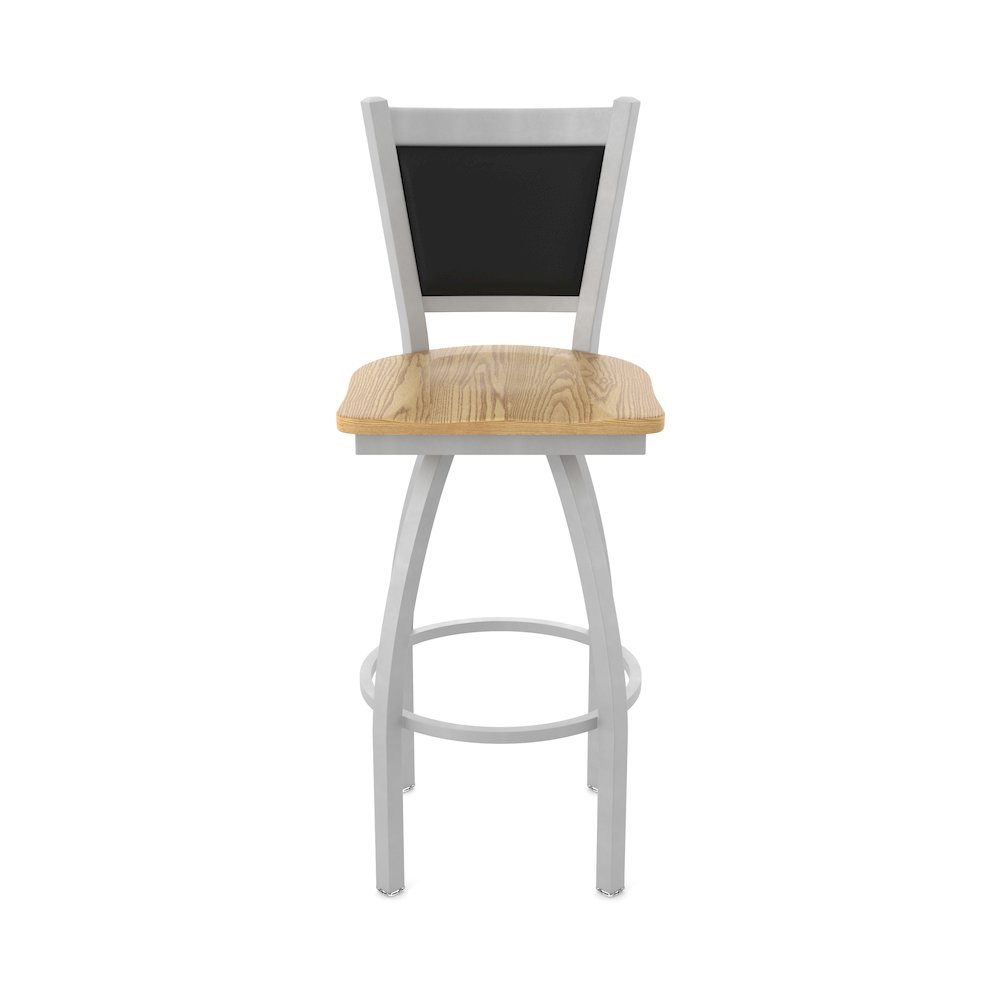 Swivel Bar Stool with Anodized Nickel Finish and Natural Oak Seat. Picture 5