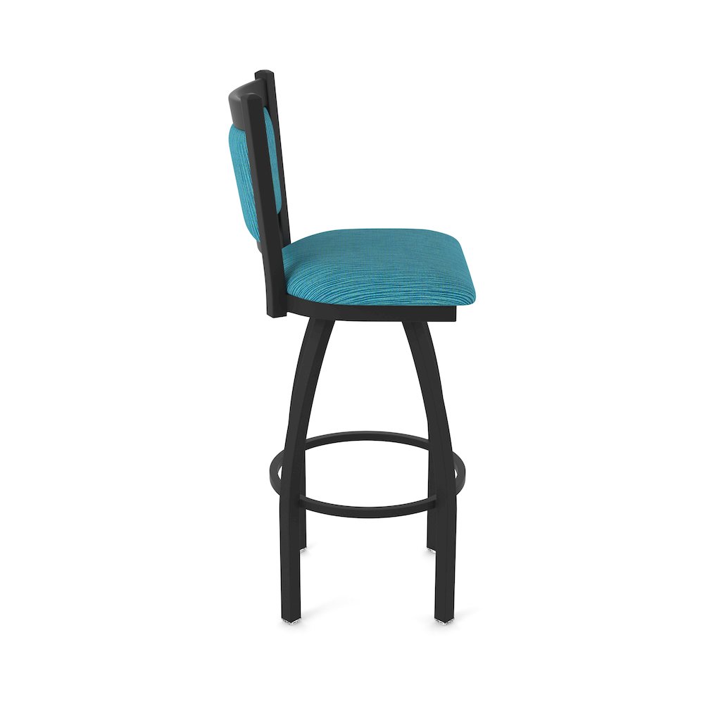 Swivel Bar Stool with Black Wrinkle Finish and Graph Tidal Seat and Back. Picture 4