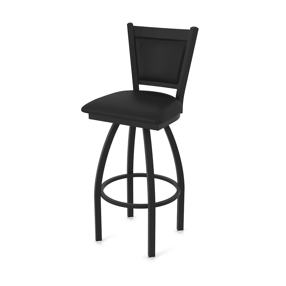 Swivel Bar Stool with Black Wrinkle Finish and Black Vinyl Seat and Back. Picture 1