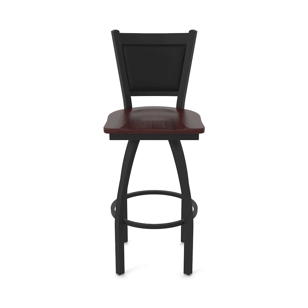 Swivel Bar Stool with Black Wrinkle Finish and Dark Cherry Maple Seat. Picture 5