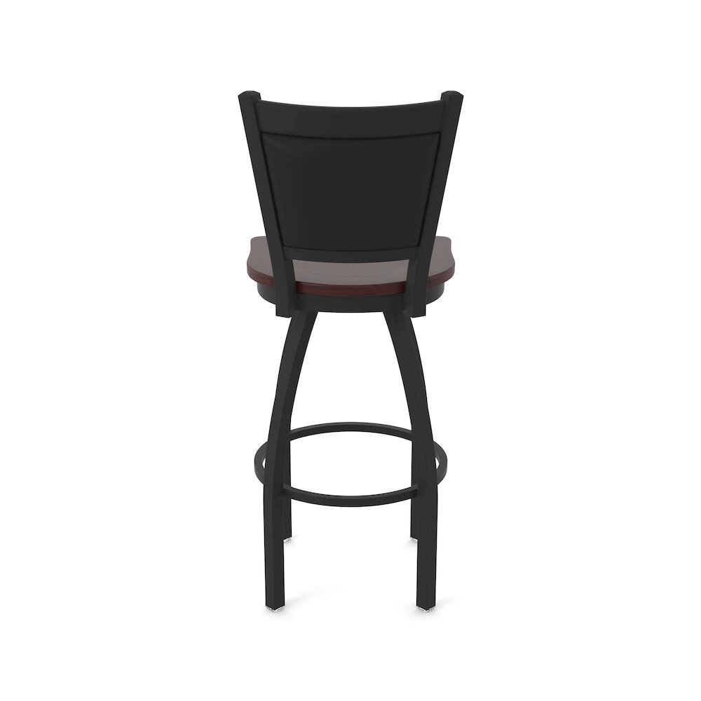 Swivel Bar Stool with Black Wrinkle Finish and Dark Cherry Maple Seat. Picture 6