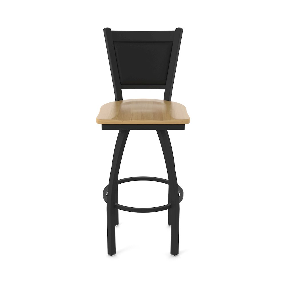 Swivel Bar Stool with Black Wrinkle Finish and Natural Maple Seat. Picture 5