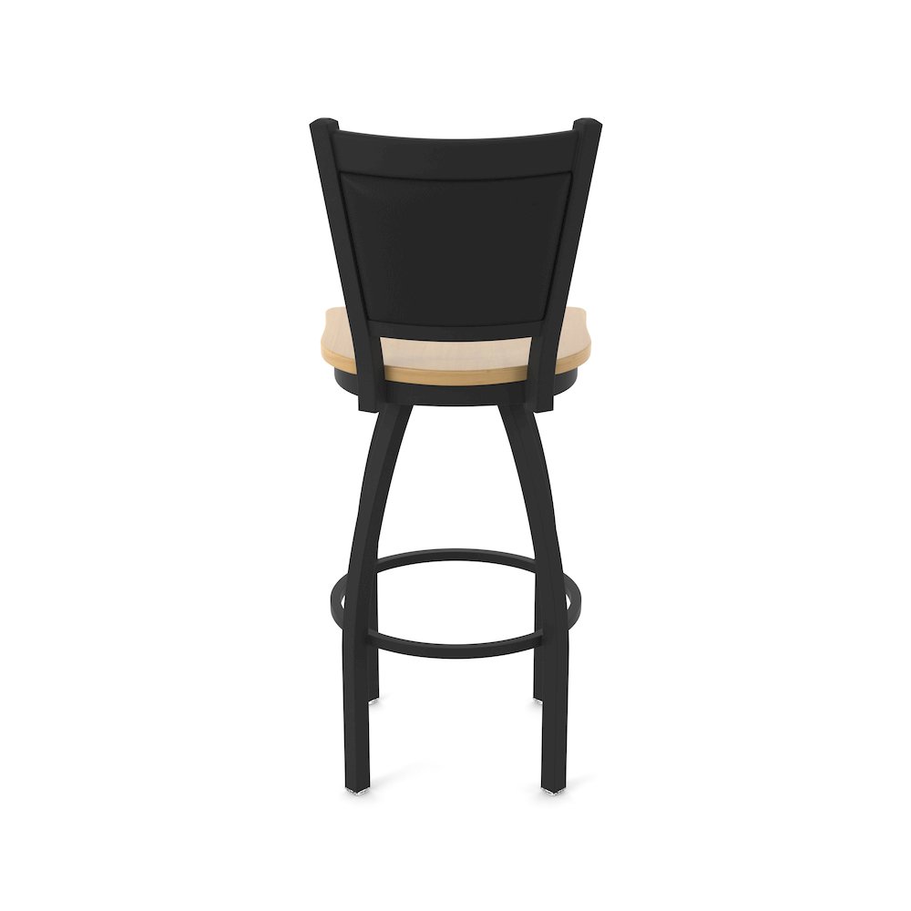 Swivel Bar Stool with Black Wrinkle Finish and Natural Maple Seat. Picture 6