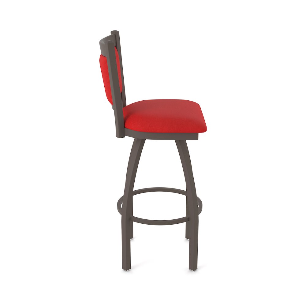 Swivel Bar Stool with Bronze Finish and Canter Red Seat and Back. Picture 4
