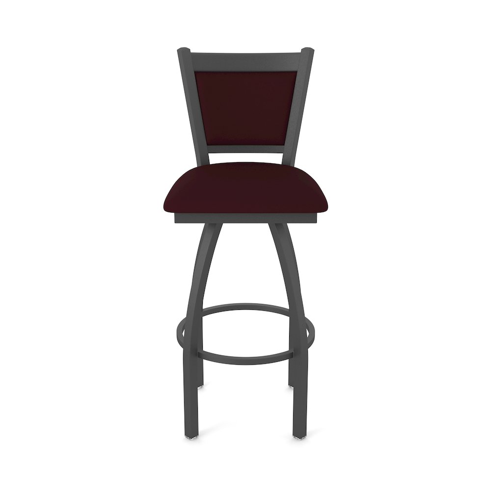 Swivel Bar Stool with Pewter Finish and Canter Bordeaux Seat and Back. Picture 5