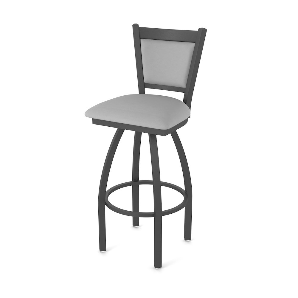 Swivel Bar Stool with Pewter Finish and Canter Folkstone Grey Seat and Back. Picture 1