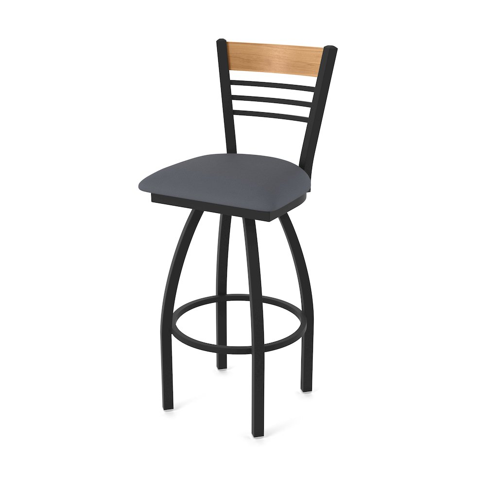 36" Swivel Extra Tall Bar Stool, Black Wrinkle Finish, Medium Back. Picture 1
