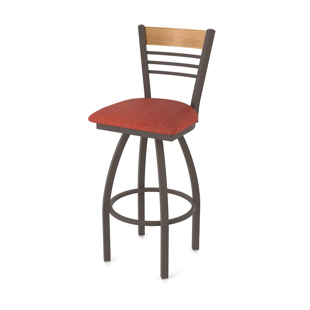 36" Swivel Extra Tall Bar Stool, Bronze Finish, Medium Back, Graph Poppy Seat. Picture 1