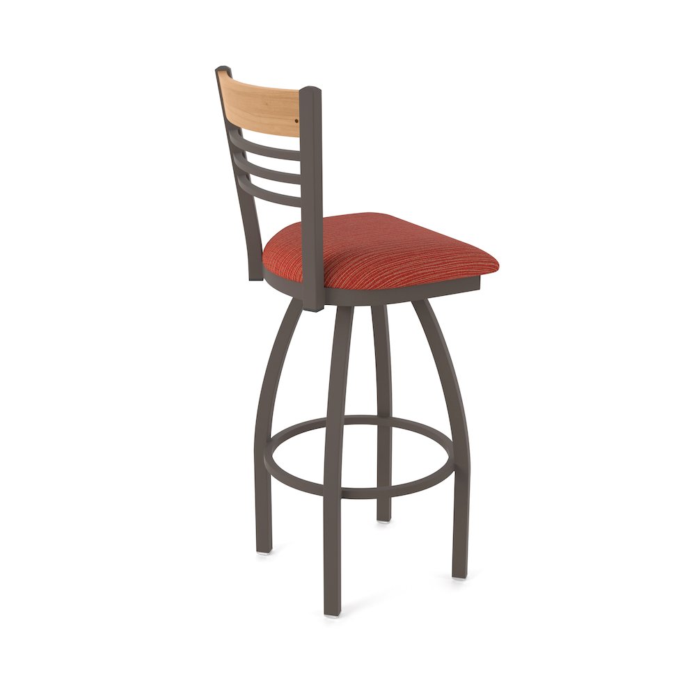 36" Swivel Extra Tall Bar Stool, Bronze Finish, Medium Back, Graph Poppy Seat. Picture 2