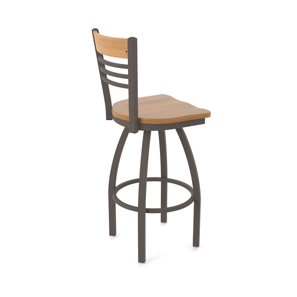 36" Swivel Extra Tall Bar Stool, Bronze Finish, Medium Back, Medium Maple Seat. Picture 2