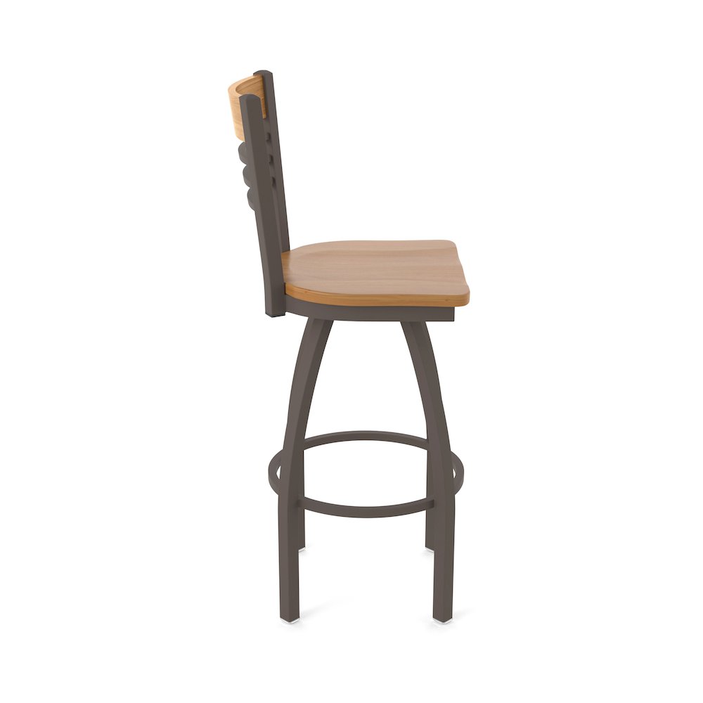 36" Swivel Extra Tall Bar Stool, Bronze Finish, Medium Back, Medium Maple Seat. Picture 4