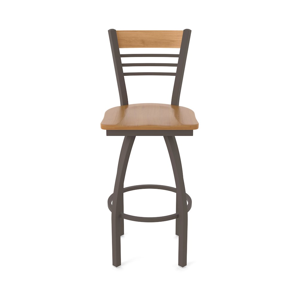 36" Swivel Extra Tall Bar Stool, Bronze Finish, Medium Back, Medium Maple Seat. Picture 5