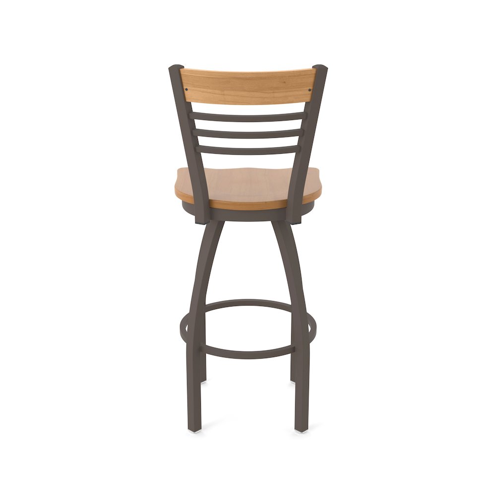 36" Swivel Extra Tall Bar Stool, Bronze Finish, Medium Back, Medium Maple Seat. Picture 6