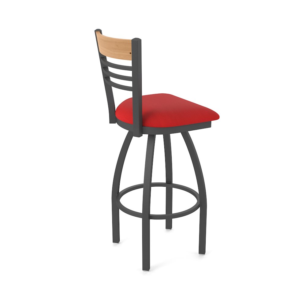 36" Swivel Extra Tall Bar Stool, Pewter Finish, Medium Back, Canter Red Seat. Picture 2